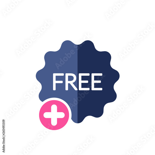 Free icon with add sign. Free sticker, badge, tag icon and new, plus, positive symbol