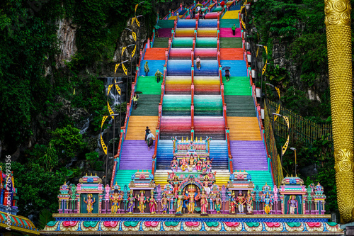 Colorful steps at the entrance to Batu cave in Malaysia.
