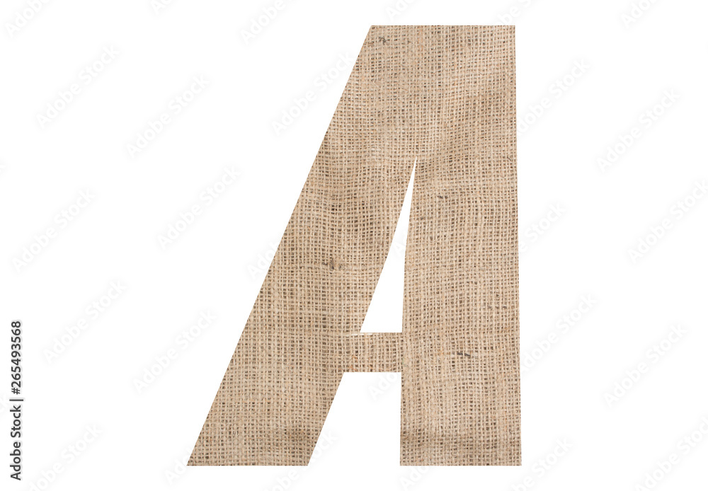 Fototapeta premium Letter A with burlap texture on white background