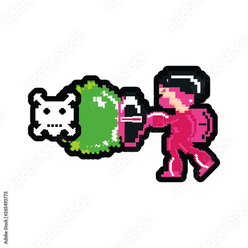 video game avatar pixelated with danger skull