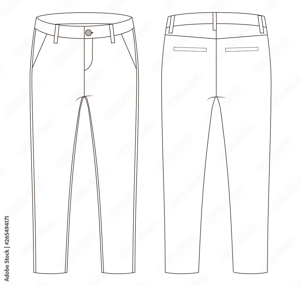 Fashion technical sketch of jeans in vector graphic Fashion technical sketch of jeans in vector graphic