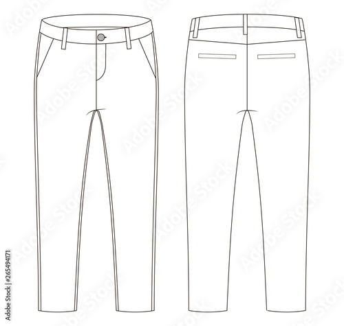 Fashion technical sketch of jeans in vector graphic