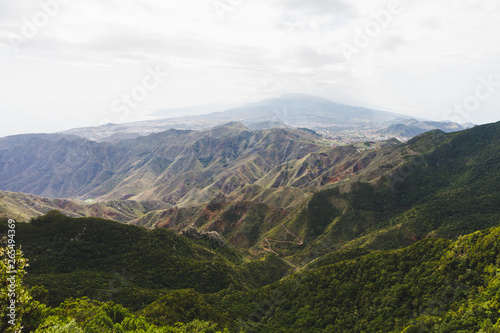 mountains in Anaga rural park, Teide volcano background, Tenerife © nikkytok