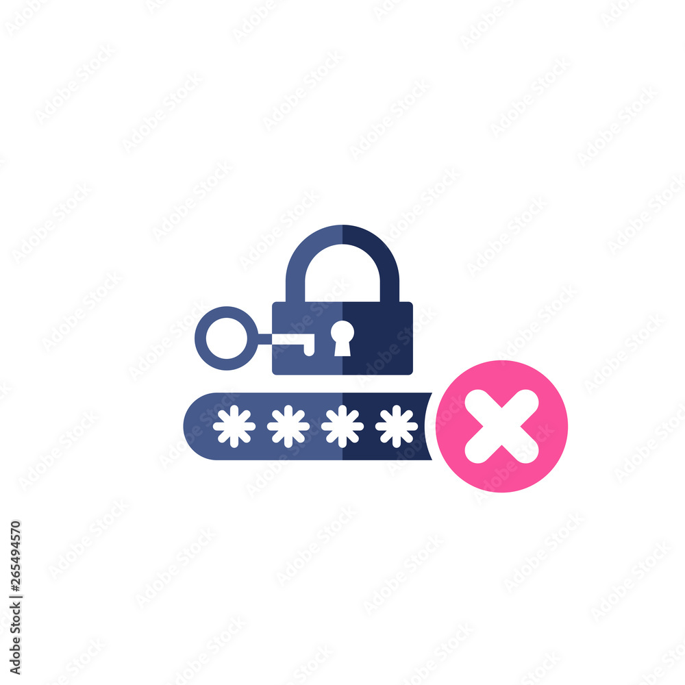 Password icon with cancel sign. Protection lock icon and close, delete, remove symbol Password icon with cancel sign. Protection lock icon and close, delete, remove symbol