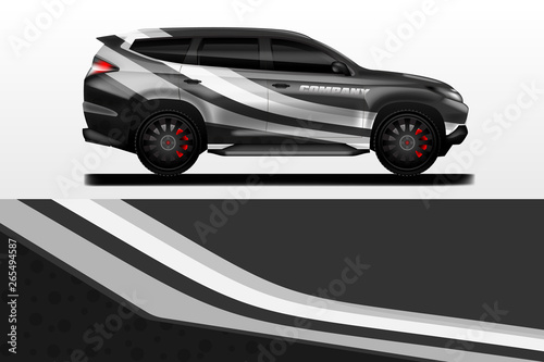 Car decal design vector. Graphic abstract stripe racing background kit designs for wrap vehicle, race car, nascar car, rally, adventure and livery