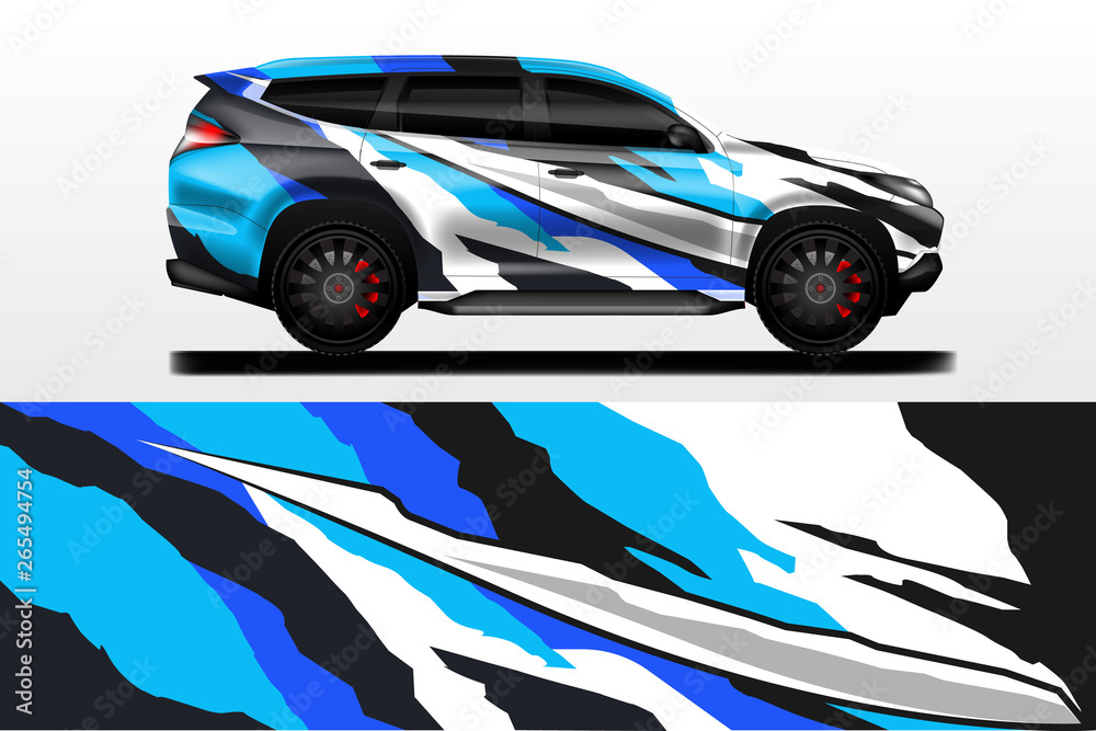 Car decal design vector. Graphic abstract stripe racing background kit designs for wrap vehicle, race car, nascar car, rally, adventure and livery Car decal design vector. Graphic abstract stripe racing background kit designs for wrap vehicle, race car, nascar car, rally, adventure and livery