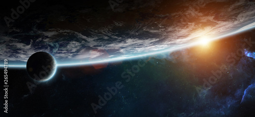 Distant planet system in space with exoplanets 3D rendering elements of this ...