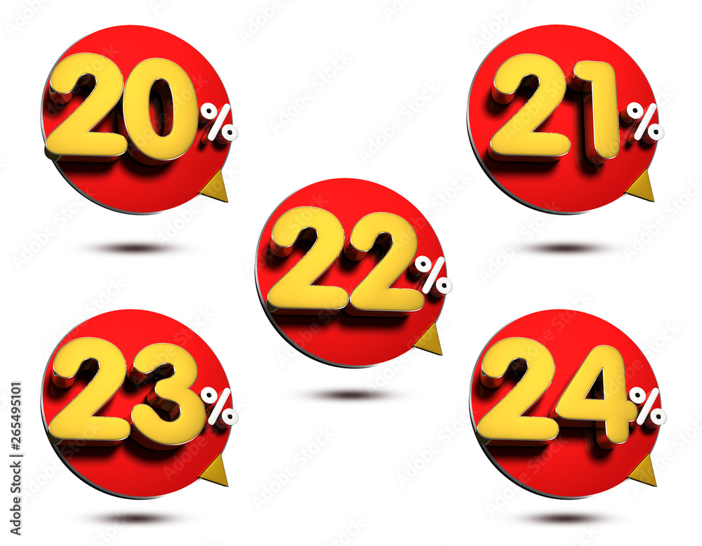 Obraz premium 20-24 Percent 3D rendering on white background.(with Clipping Path).