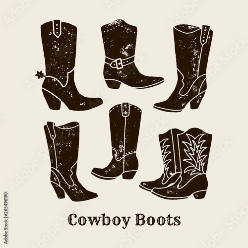 Cowboy boots silhouette Collection in retro style
