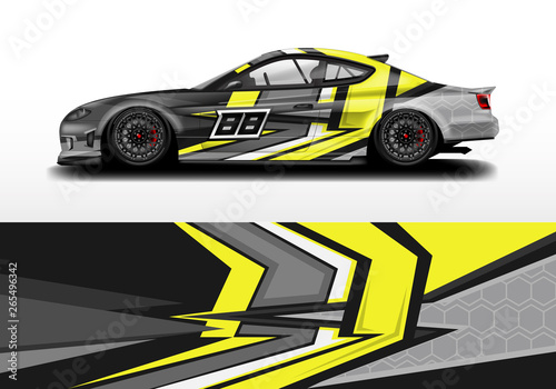 Car wrap graphic vector. Abstract stripe racing background kit designs for wrap vehicle, race car, rally, adventure and livery