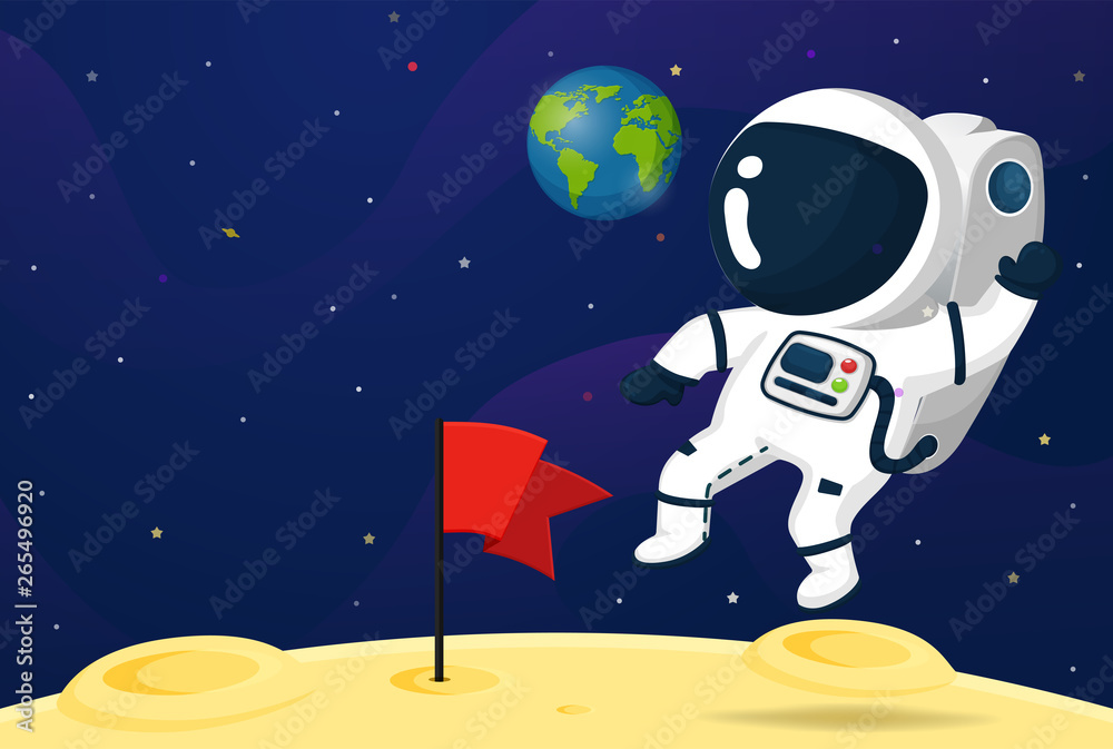 Obraz premium An astronaut cartoon that went out to explore the planets in the solar system.