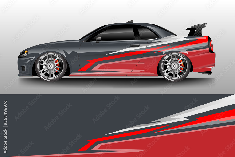 Car wrap graphic vector. Abstract stripe racing background kit designs for wrap vehicle, race car, rally, adventure and livery Car wrap graphic vector. Abstract stripe racing background kit designs for wrap vehicle, race car, rally, adventure and livery