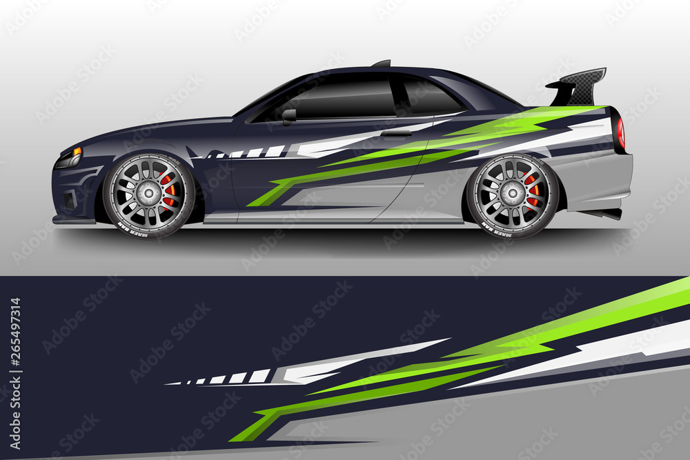 Car wrap graphic vector. Abstract stripe racing background kit designs for wrap vehicle, race car, rally, adventure and livery