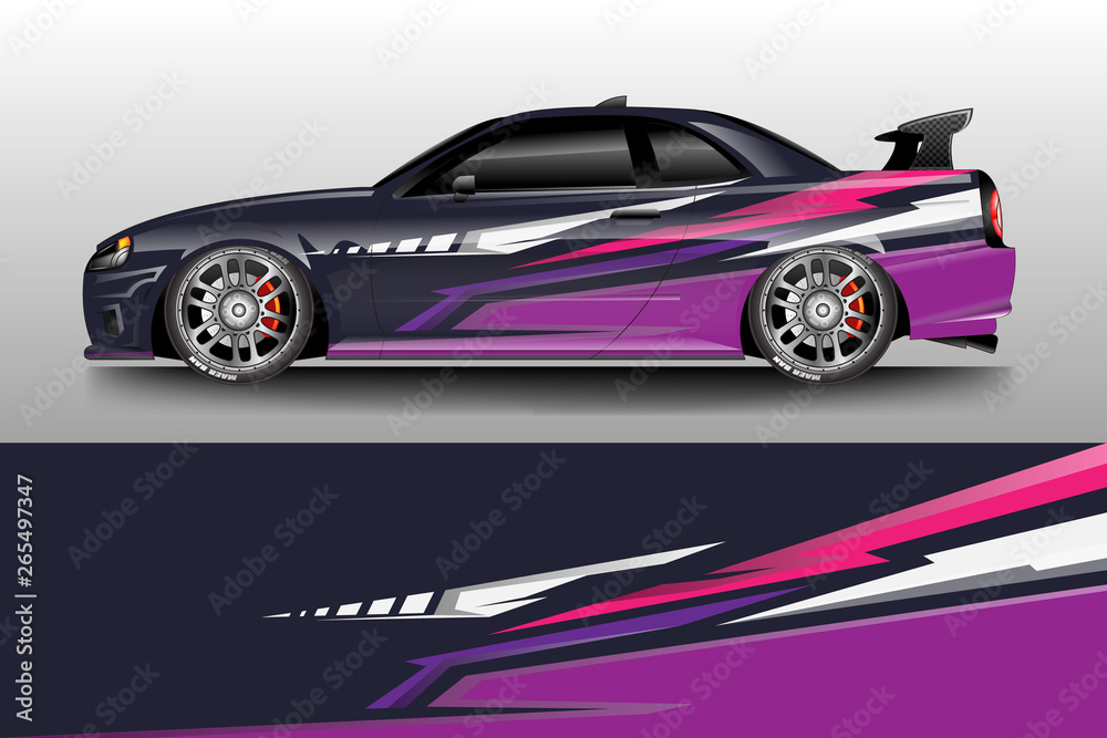 Car wrap graphic vector. Abstract stripe racing background kit designs for wrap vehicle, race car, rally, adventure and livery