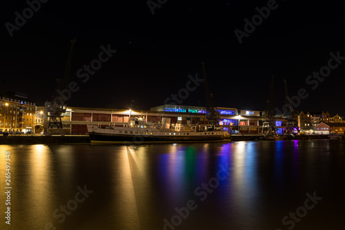 Wallpaper Mural Boat in Bristol Floating Harbour at night with the M Shed behind. Torontodigital.ca