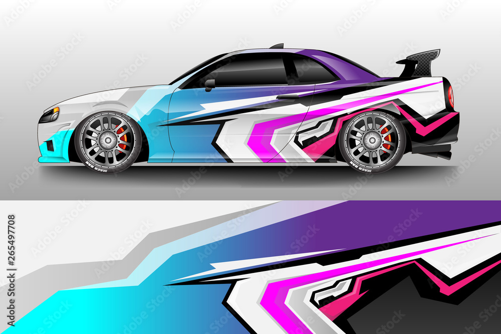 Car wrap graphic vector. Abstract stripe racing background kit designs for wrap vehicle, race car, rally, adventure and livery Car wrap graphic vector. Abstract stripe racing background kit designs for wrap vehicle, race car, rally, adventure and livery