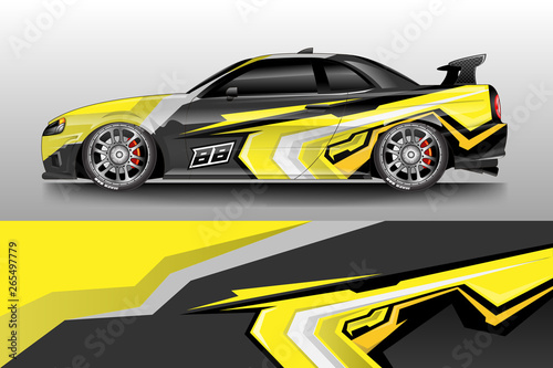 Car wrap graphic vector. Abstract stripe racing background kit designs for wrap vehicle, race car, rally, adventure and livery © Alleuy
