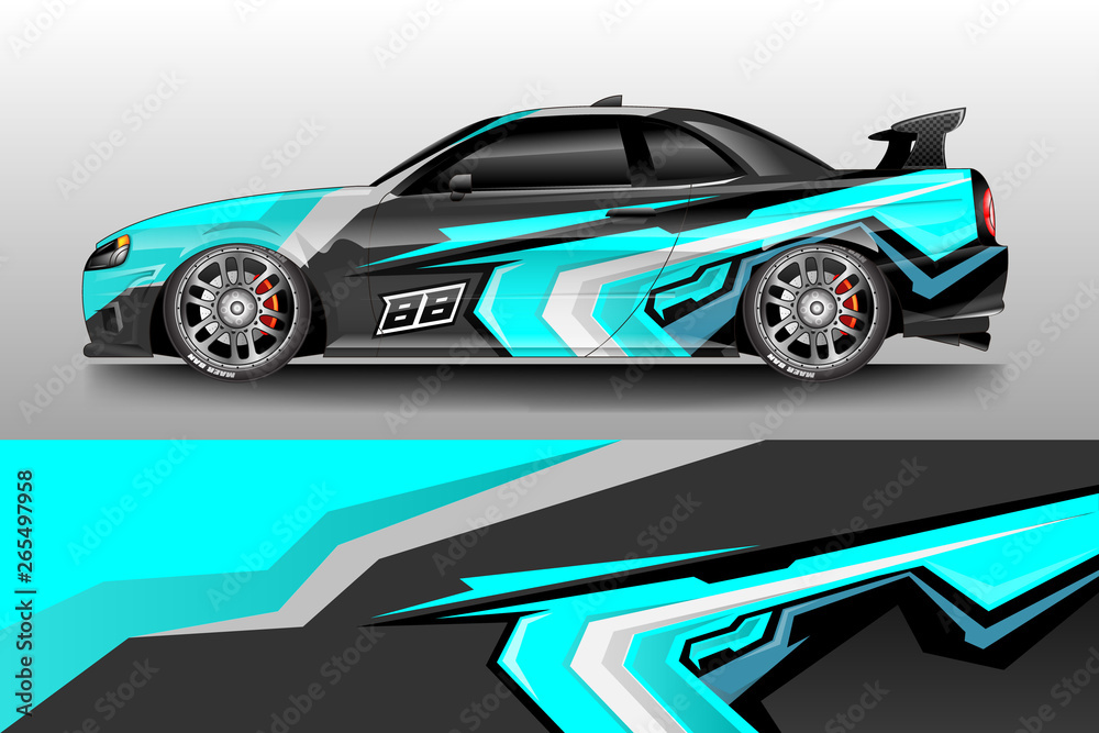 Car wrap graphic vector. Abstract stripe racing background kit designs for wrap vehicle, race car, rally, adventure and livery Car wrap graphic vector. Abstract stripe racing background kit designs for wrap vehicle, race car, rally, adventure and livery