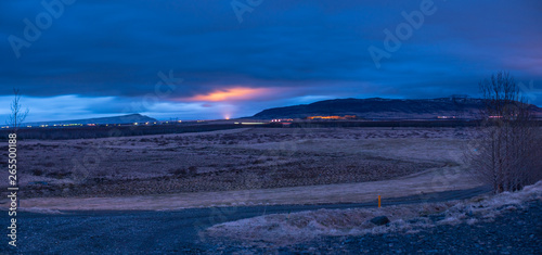 Iceland Panorama Landscape during Night with Purple and Orange Colors