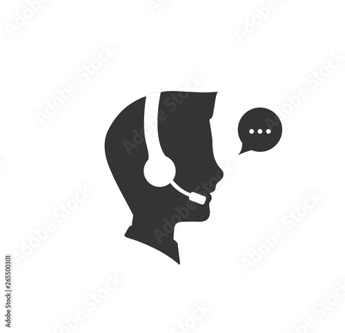 Call center operator with headset, Support Services, Online Support Center, Flat Designed Vector Illustration
