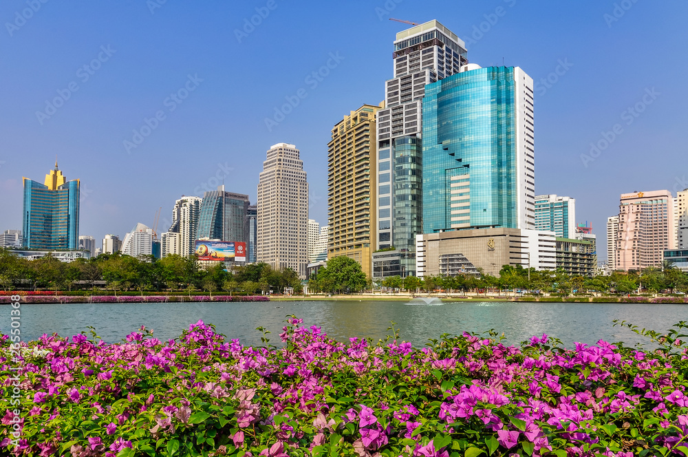 Tall buildings in Benchakitti Park in Bangkok, Thailand Tall buildings in Benchakitti Park in Bangkok, Thailand