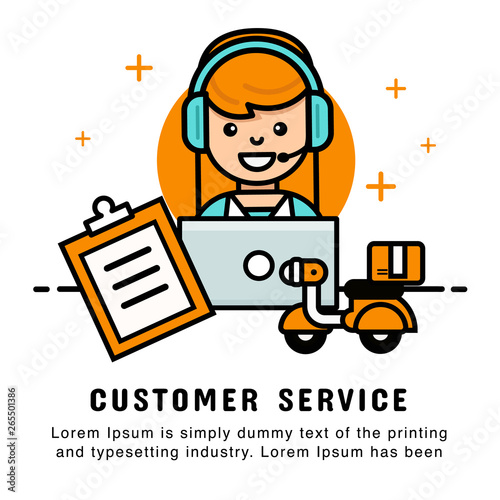 Women operator online shopping with order and delivery service. Modern banner vector Illustration