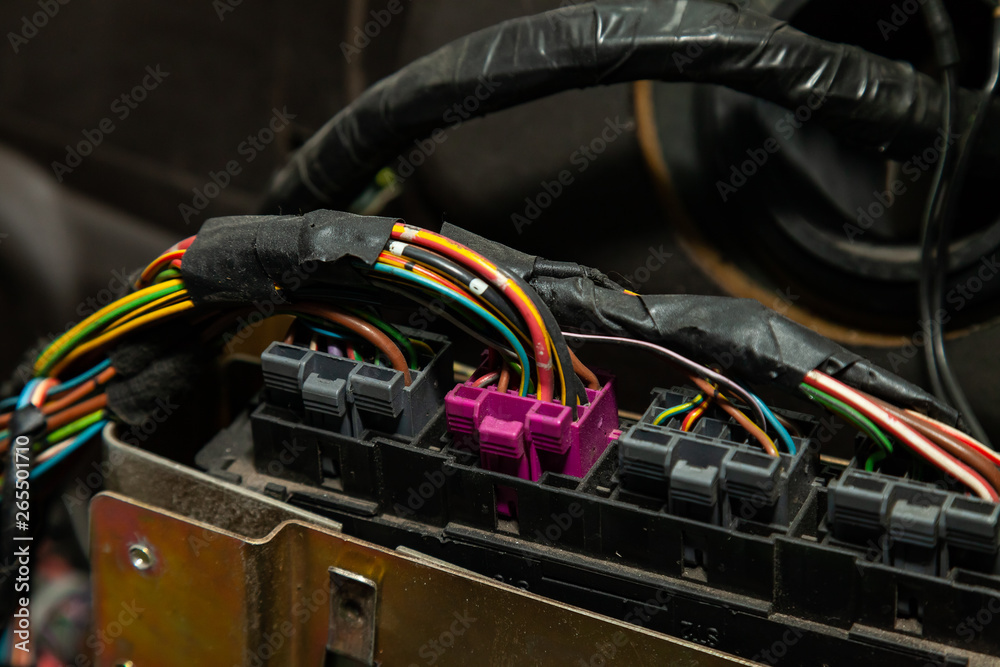 Large wide cable with multicolored red and green wires and connectors ...