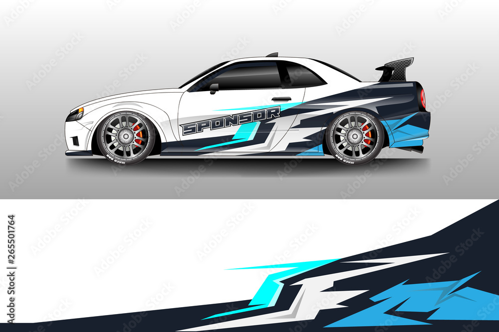 Car wrap livery decal vector , supercar, rally, drift . Graphic abstract stripe racing background . Eps 10 