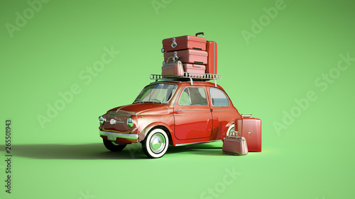 Retro car on a trip red green