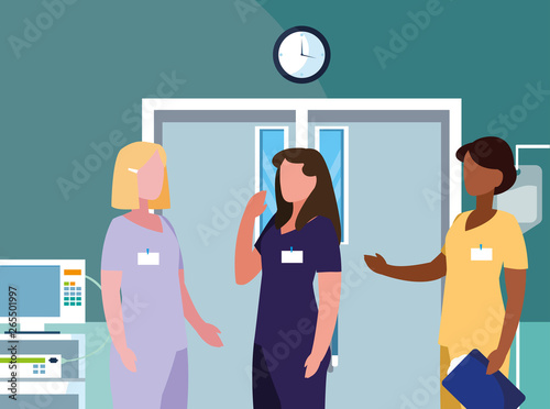 interracial group medicine workers in operating theater