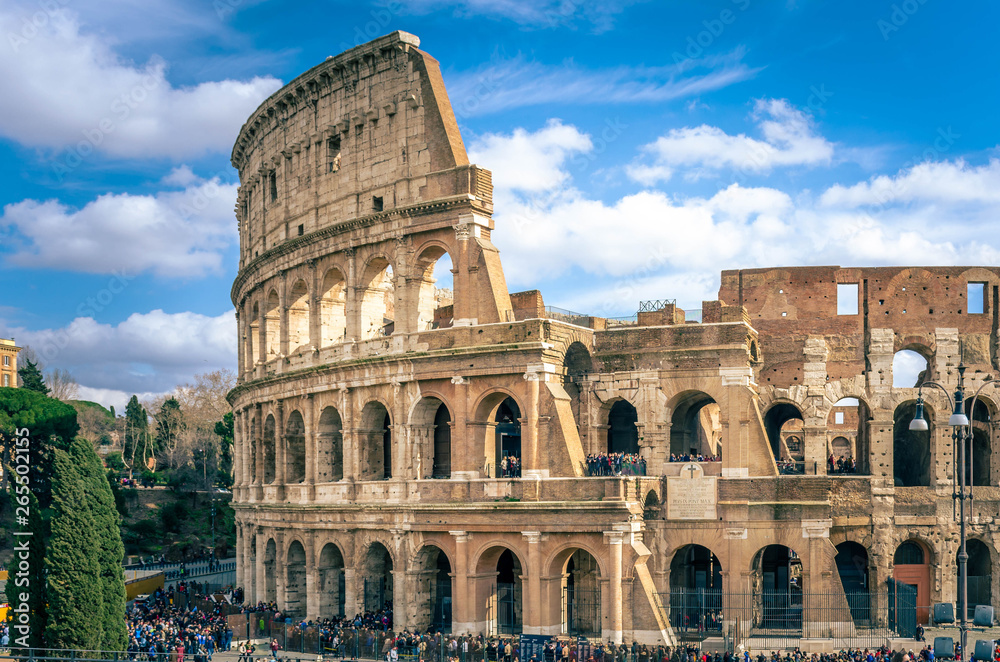 Rome Italy-scenic view of Colosseum, one of the most important sights of Rome.