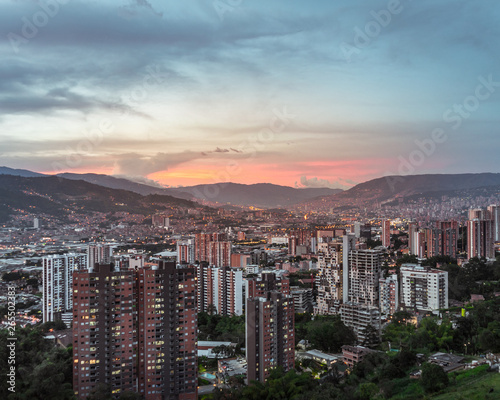 Landscape of beautiful sunset in Medellin city