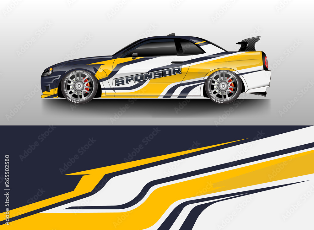 Car wrap livery decal vector , supercar, rally, drift . Graphic abstract stripe racing background . Eps 10 