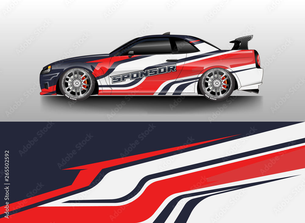 Car wrap livery decal vector , supercar, rally, drift . Graphic abstract stripe racing background . Eps 10 