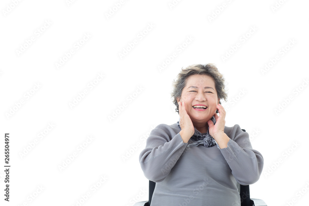 Portrait of Asian Senior Woman being happy isolated on white Portrait of Asian Senior Woman being happy isolated on white