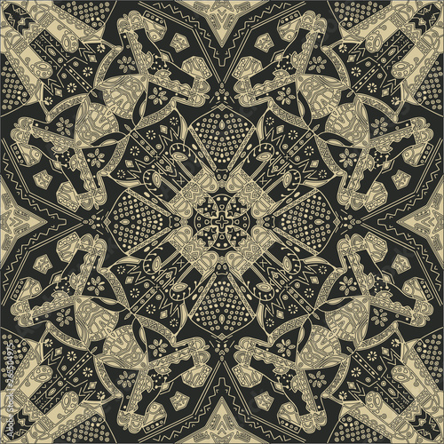 Pattern with horse head and mandala. Frame of animal made in vector. Use for children clothes, pajamas
