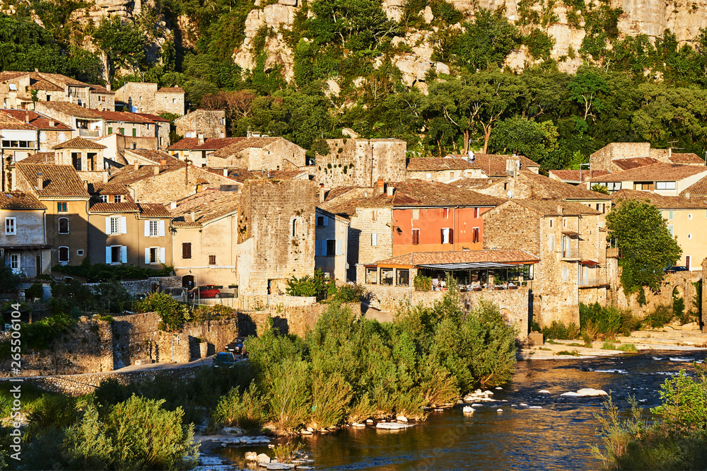 The town of Vogue on the River Ardeche in France.