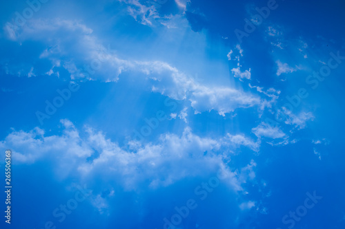 Blue sky with clouds  fluffy white cloud on air clear blue sky weather background texture.