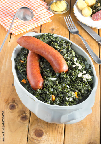 green cabbage with sausage