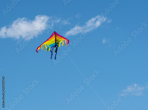 Colorful kite against blue sky