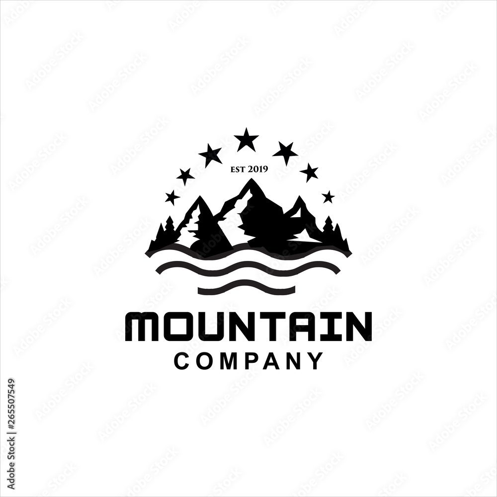 Vintage Hipster Retro Mountain Sea Ocean landscape nature view stamp logo design inspiration. Mountain Outdoor Logo Design ,Hiking, Camping, Expedition And Outdoor Adventure.