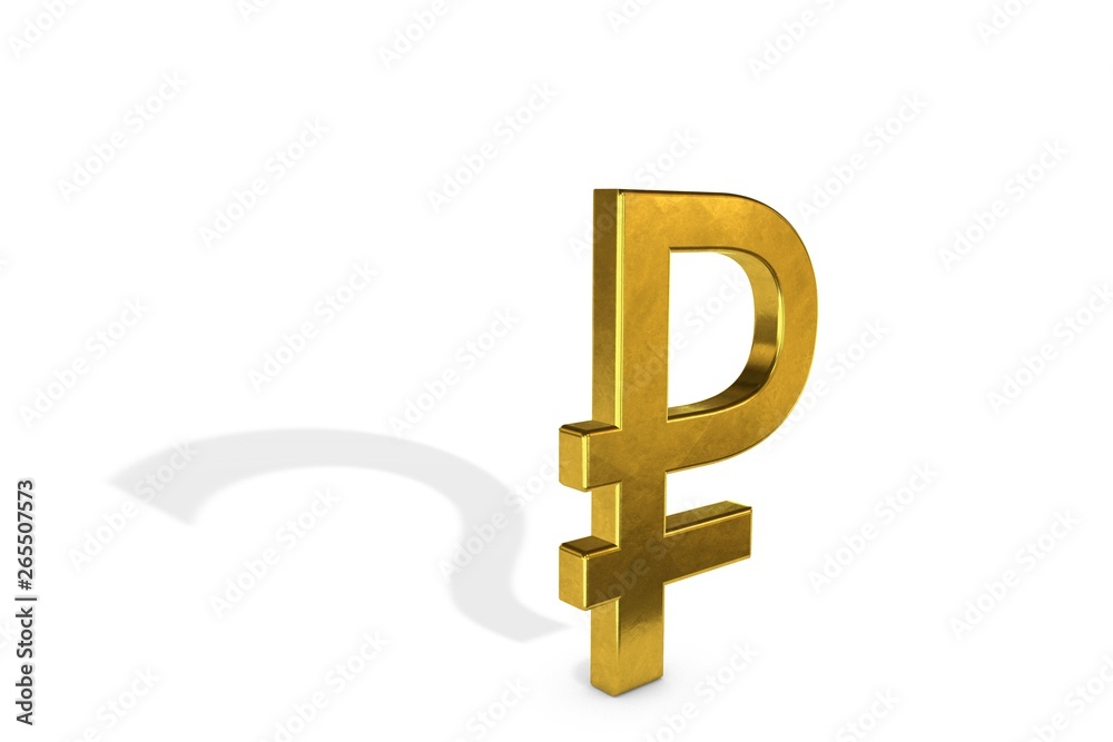 3d illustration: Gold symbol of the Russian rouble with a shadow in the shape of a question mark isolated on white background. Financial and economic concept. What will happen to the ruble? 3d illustration: Gold symbol of the Russian rouble with a shadow in the shape of a question mark isolated on white background. Financial and economic concept. What will happen to the ruble?
