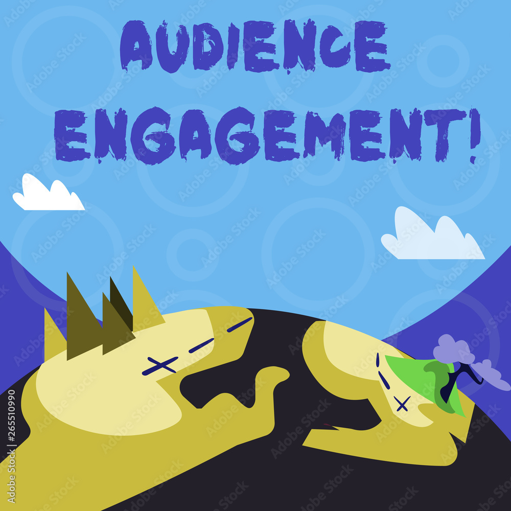 Fototapeta premium Conceptual hand writing showing Audience Engagement. Concept meaning active involvement of an audience in a live broadcast Mountain View with Hiking Trail and Trekking Tracks for Ads