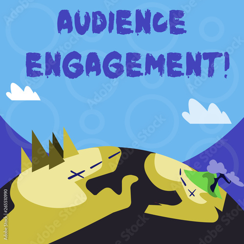 Conceptual hand writing showing Audience Engagement. Concept meaning active involvement of an audience in a live broadcast Mountain View with Hiking Trail and Trekking Tracks for Ads