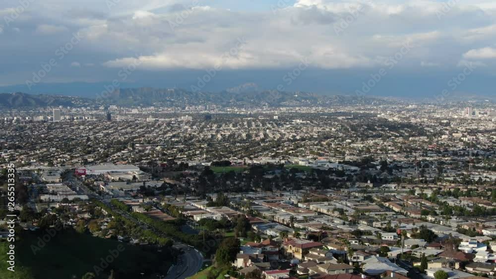 Aerial Establish Shot Los Angeles And Hollywood from La Brea Ave USA Aerial Establish Shot Los Angeles And Hollywood from La Brea Ave USA