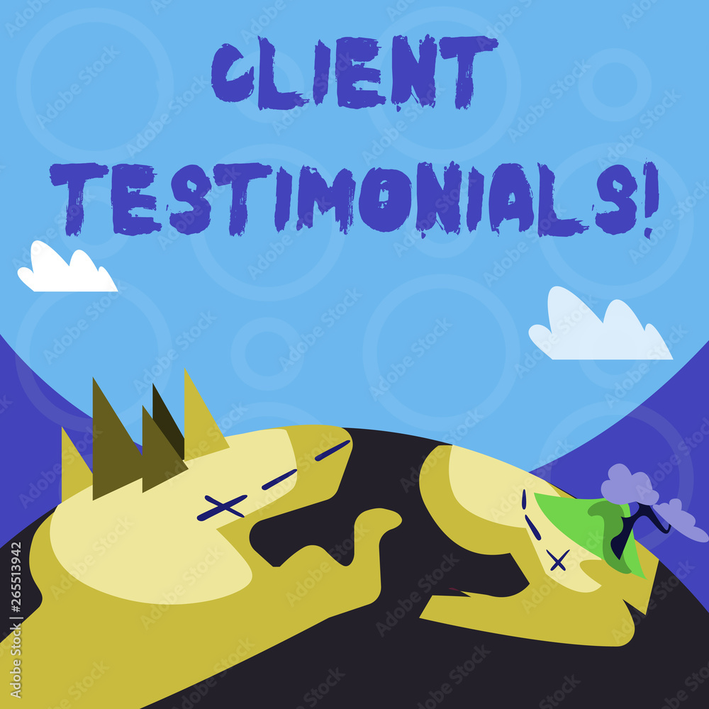 Fototapeta premium Conceptual hand writing showing Client Testimonials. Concept meaning Written recommendation from a satisfied customer Mountain View with Hiking Trail and Trekking Tracks for Ads