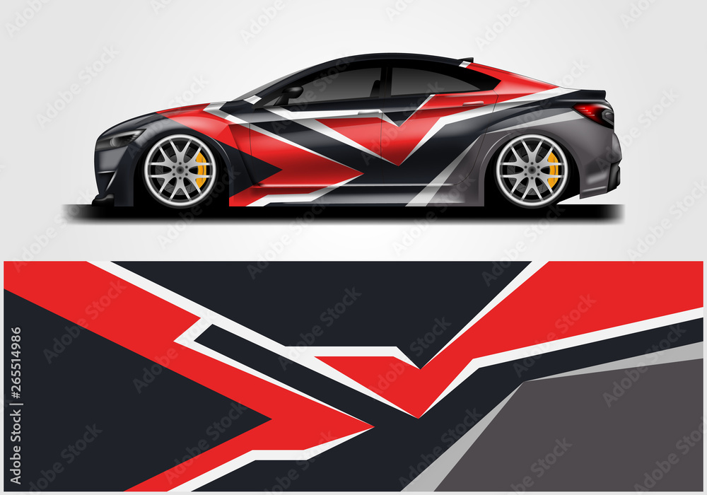 Car wrap decal rally design vector. Graphic abstract background designs for vehicle 
