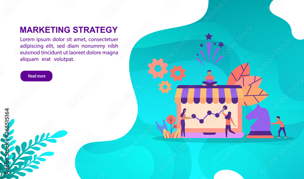 Marketing strategy illustration concept with character. Template for, banner, presentation, social media, poster, advertising, promotion