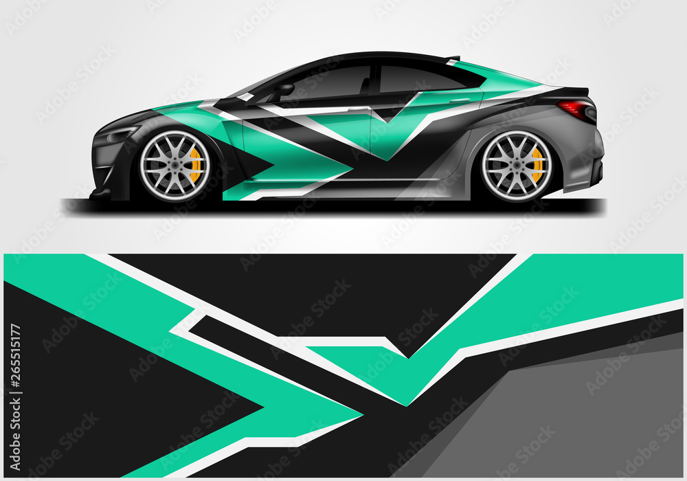 Car wrap decal rally design vector. Graphic abstract background designs for vehicle 