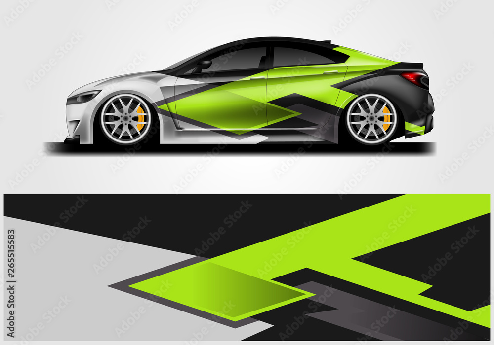 Car wrap decal rally design vector. Graphic abstract background designs for vehicle 